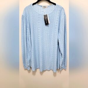 Ladies Long Sleeved Eyelt Top Sz 2XL Blue PTP 23" L 28"